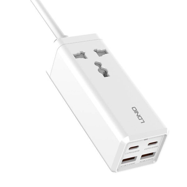 Power strip with 1 AC socket, 2x USB, 2x USB-C LDNIO SC1418, EU/US, 2500W (white) - Image 2