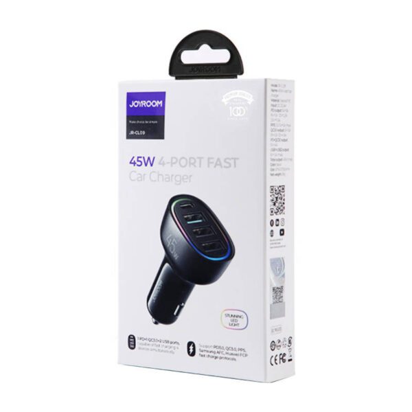 Car charger Joyroom JR-CL09, 4-port, 1x USB-C PD, 1x QC3.0 USB, 2x USB (black) - Image 2