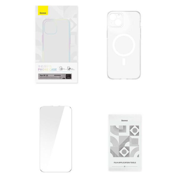 Phone case Baseus Magnetic Crystal Clear for iPhone 13 (transparent) with all-tempered-glass screen protector and cleaning kit - Image 10