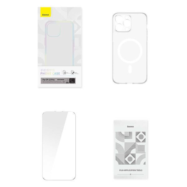 Phone case Baseus Magnetic Crystal Clear for iPhone 13 Pro (transparent) with all-tempered-glass screen protector and cleaning kit - Image 10