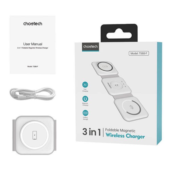Choetech T588-F 3in1 Magnetic Wireless Charger 15W (white) - Image 5