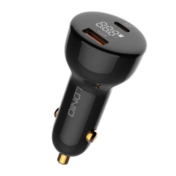 LDNIO C101 Car Charger, USB + USB-C, 100W + USB-C to Lightning Cable (Black) - Image 2