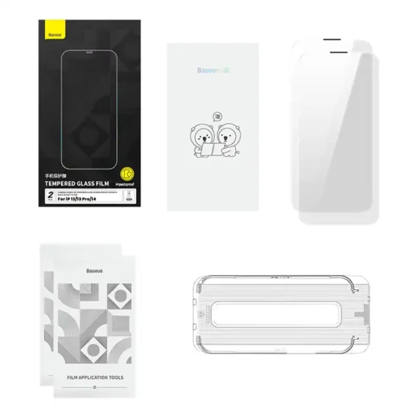 Tempered Glass Baseus Corning for iPhone 13/13 Pro/14 with built-in dust filter - Image 7