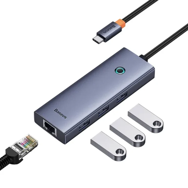 4in1 Hub Baseus  UltraJoy USB-C do 3x USB 3.0 + RJ45 (space grey) - Image 5