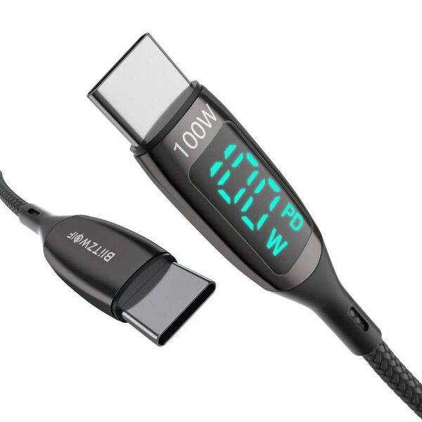 USB-C to USB-C cable BlitzWolf BW-TC23, with display, 100W, 1.8m (black) - Image 4