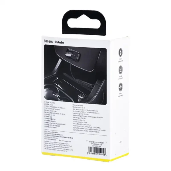 Car Bluetooth MP3 Player + Charger Baseus T Shaped S-16 Black OS - Image 8