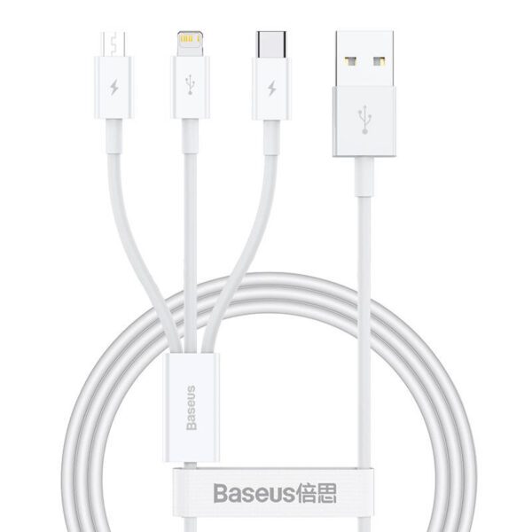 Quick Charge USB to M+L+C  Baseus Superior Data 3.5A 1m (White) - Image 2