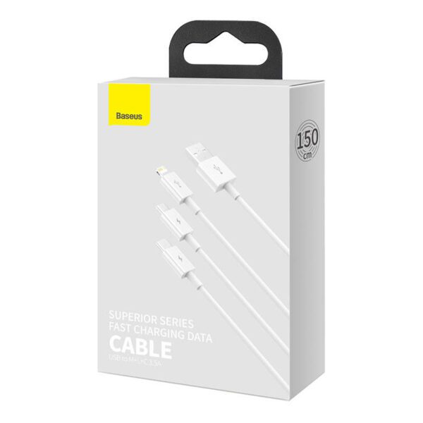 Quick Charge USB to M+L+C  Baseus Superior Data 3.5A 0,5m (White) - Image 7