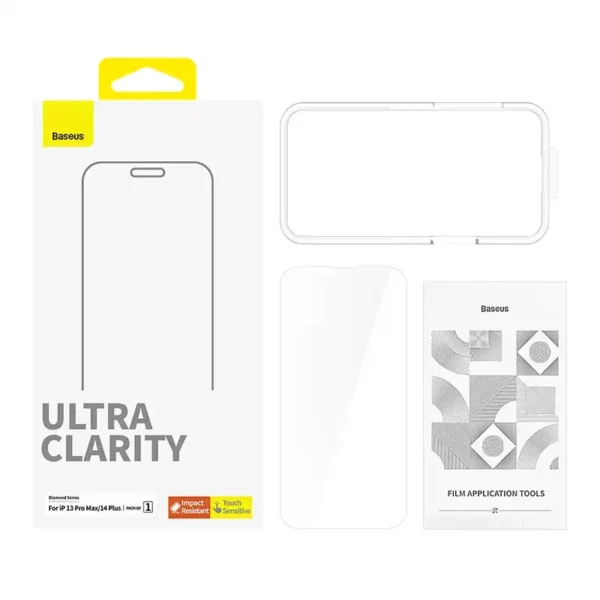 Tempered Glass screen protector  Baseus OS Diamond Series HD for Iphone 13 Pro Max/14 Plus(Clear) - Image 3