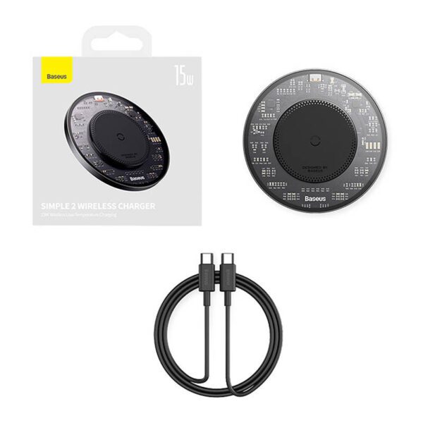 Wireless Qi inductive charger Baseus Simple 2, 15W with USB-C to USB-C cable (black) - Image 8