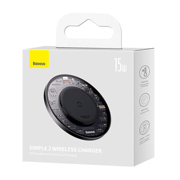 Wireless Qi inductive charger Baseus Simple 2, 15W with USB-C to USB-C cable (black) - Image 9
