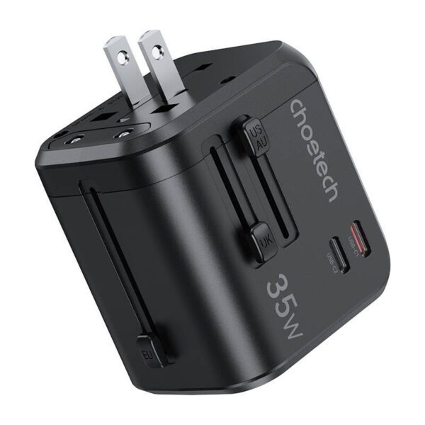 Choetech PD5008 travel charger, 3xUSB-A, 2xUSB-C, GaN, 35W, US/EU/UK/AU (black) - Image 3