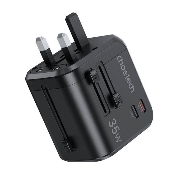 Choetech PD5008 travel charger, 3xUSB-A, 2xUSB-C, GaN, 35W, US/EU/UK/AU (black) - Image 4