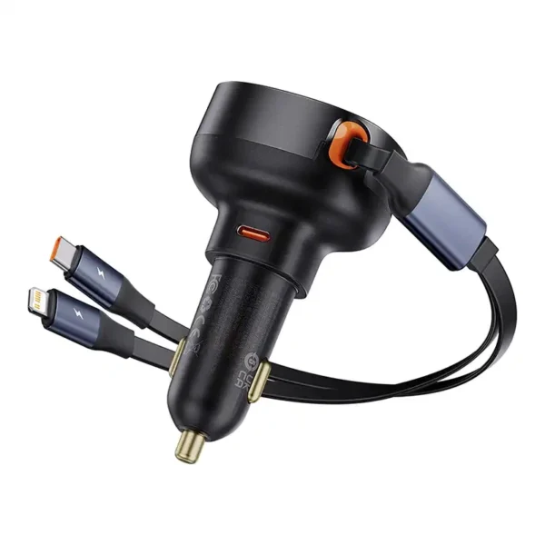 Car Charger Baseus Enjoyment USB-C with USB-C cable and Lightning  60W (black) - Image 5