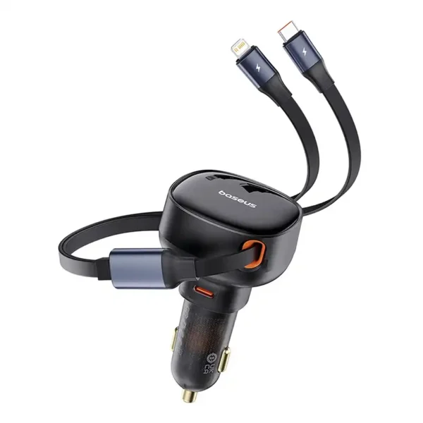Car Charger Baseus Enjoyment USB-C with USB-C cable and Lightning  60W (black) - Image 6