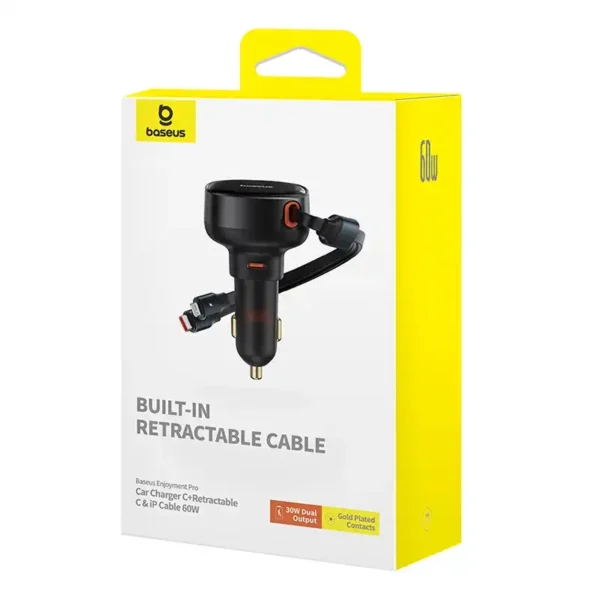 Car Charger Baseus Enjoyment USB-C with USB-C cable and Lightning  60W (black) - Image 8