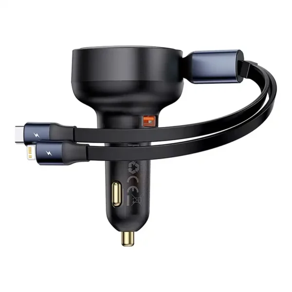 Car Charger Baseus Enjoyment USB with USB-C cable and Lightning  60W (black) - Image 6