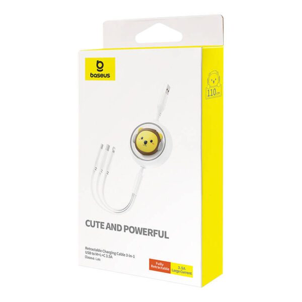 Charging Cable 3w1 Baseus USB to USB-C, USB-M, Lightning 3,5A, 1,1m (White) - Image 8