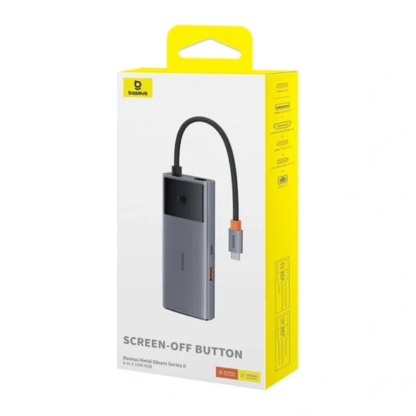 Hub 6in1 Baseus Metal Gleam 2 Series, USB-C to 2xUSB 3.0 +USB-C + HDMI + USB-C PD + Ethernet RJ45 - Image 7