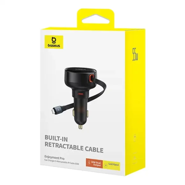 Car Charger Baseus Enjoyment Pro with lightning cable + USB-C , 55W (black) - Image 8
