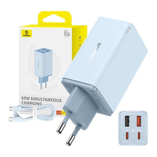 Baseus GAN6 Pro Fast Charger, 2xUSB-C + 2xUSB, 65W (blue) - Image 10