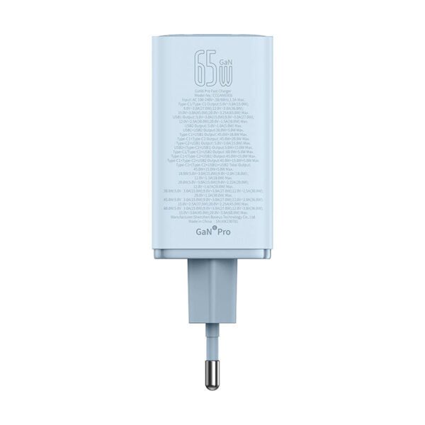 Baseus GAN6 Pro Fast Charger, 2xUSB-C + 2xUSB, 65W (blue) - Image 6