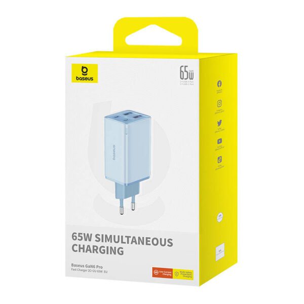 Baseus GAN6 Pro Fast Charger, 2xUSB-C + 2xUSB, 65W (blue) - Image 8