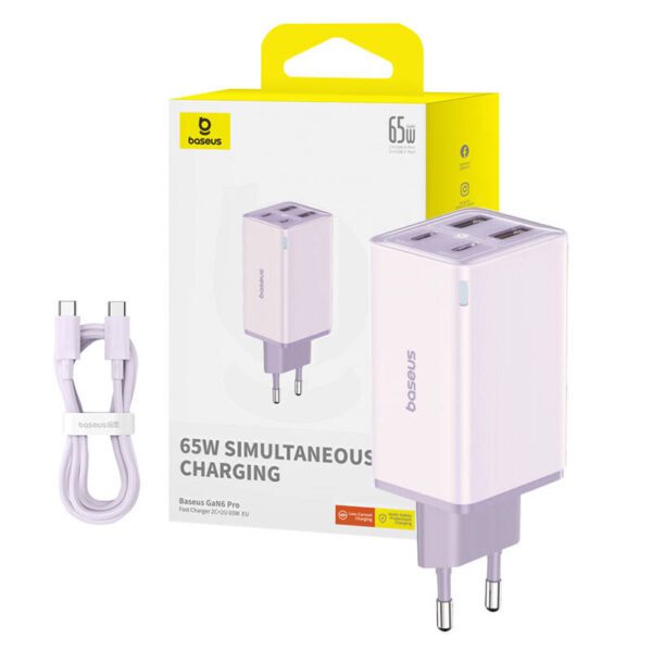 Baseus GAN6 Pro Fast Charger, 2xUSB-C + 2xUSB, 65W (purple) - Image 11