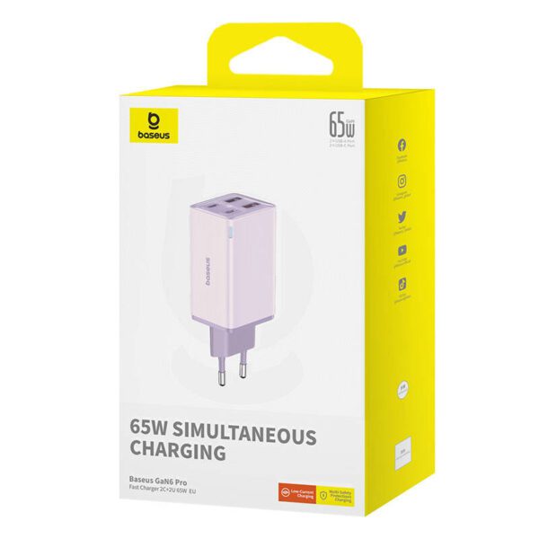 Baseus GAN6 Pro Fast Charger, 2xUSB-C + 2xUSB, 65W (purple) - Image 9