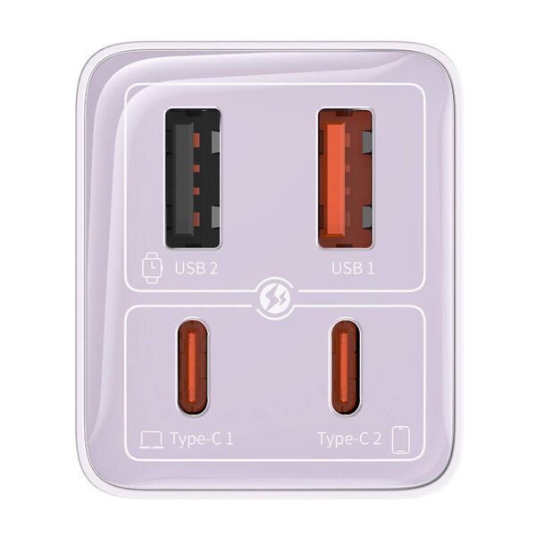Baseus GAN6 Pro Fast Charger, 2xUSB-C + 2xUSB, 65W (purple) - Image 6