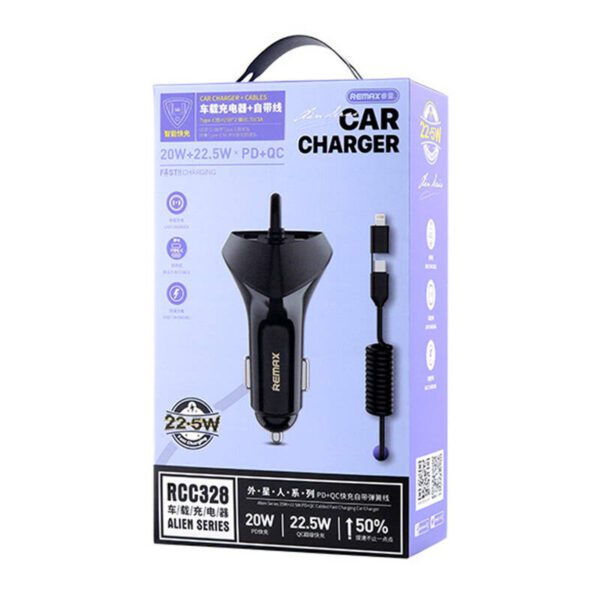 Cabled car charger Remax RCC328 20V+22,5W PD+QC - Image 2