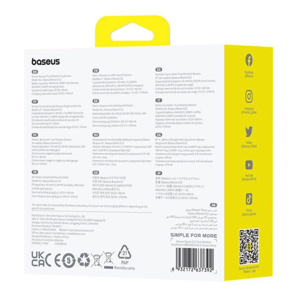 Earphones TWS Baseus Bowie E12 (white) - Image 9