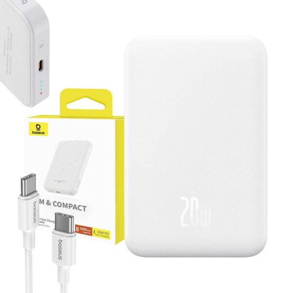 Magnetic Mini Powerbank Baseus 5000mAh, USB-C 20W (white) - Image 10