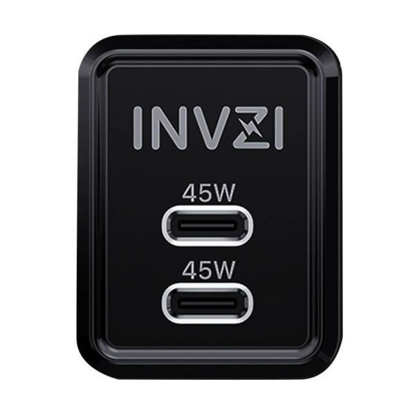 Wall charger INVZI GaN 2x USB-C, 45W, EU (black) - Image 2