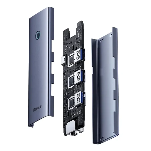 Hub Baseus UltraJoy Series Lite 4-Port (USB to USB 3.0*3+RJ45*1+USB-C 5V) (gray) - Image 7