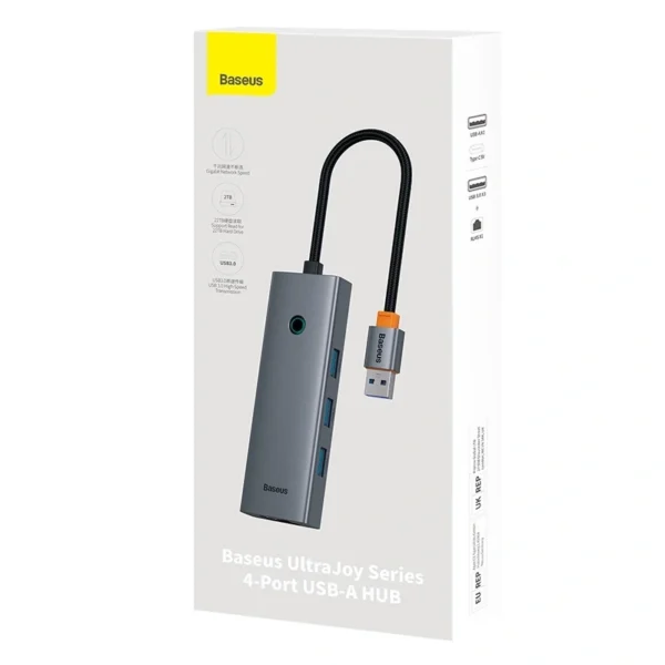 Hub Baseus UltraJoy Series Lite 4-Port (USB to USB 3.0*3+RJ45*1+USB-C 5V) (gray) - Image 8