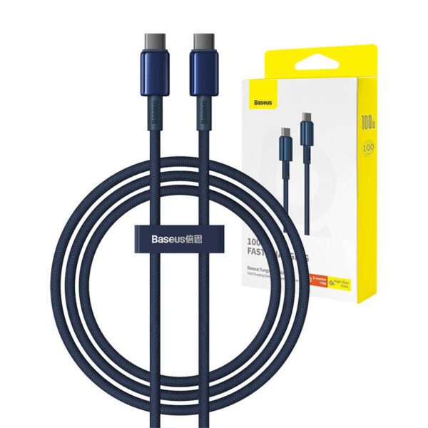 Cable USB-C do USB-C Baseus Tungsten Gold, 100W, 1m (niebieski) - Image 8