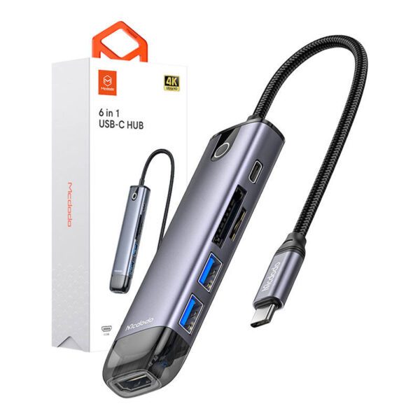 Mcdodo HU-7420 6-in-1 USB-C Hub (USB-C, USB3.0*2, SD, TF, HDMI) - Image 3
