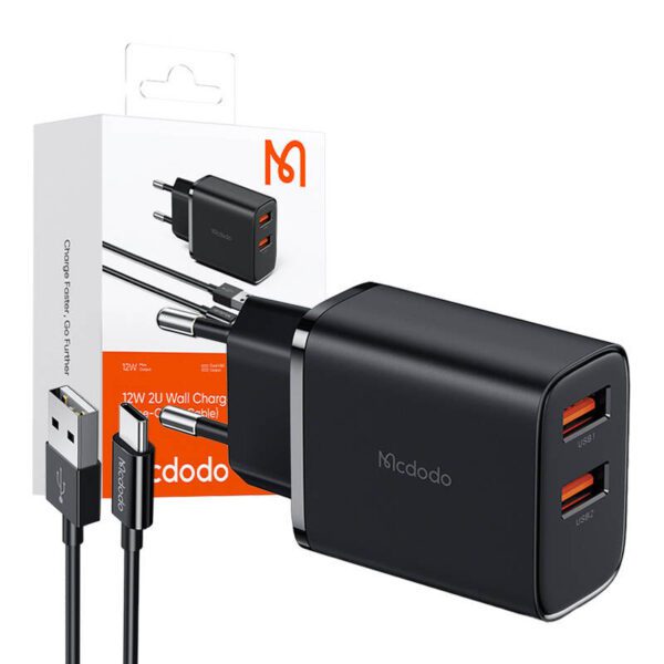 Mcdodo CH-5072 USB-A*2, 12W power charger + USB-A to USB-C cable (black) - Image 2