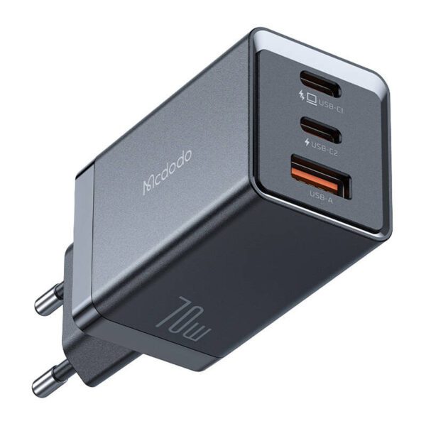 GaN Mcdodo CH-1543 network charger, 2x USB-C, 1x USB, 67W + USB-C to USB-C 2m cable (black) - Image 2