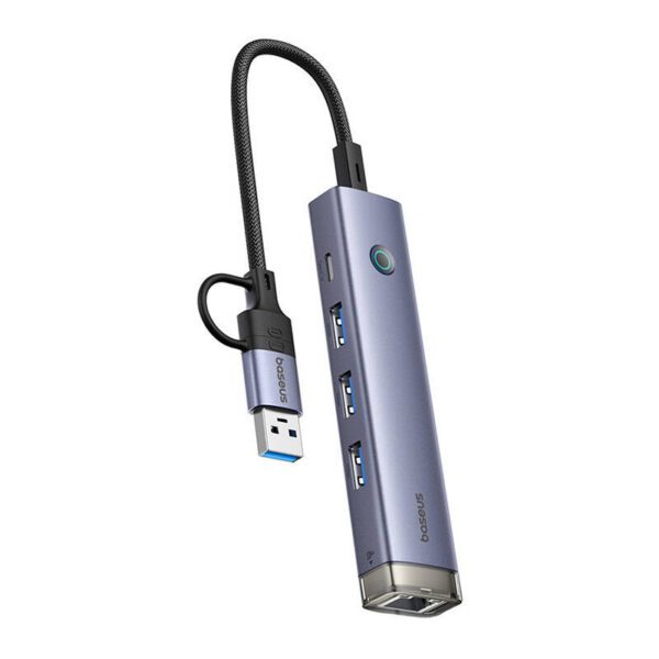 Hub 4in1 Baseus UltraJoy USB-A&USB-C to 3xUSB3.0+USB-C+RJ45 (grey) - Image 3