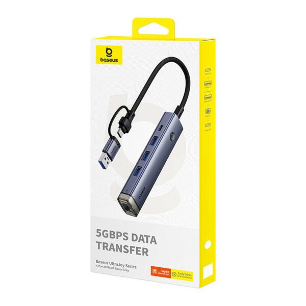 Hub 4in1 Baseus UltraJoy USB-A&USB-C to 3xUSB3.0+USB-C+RJ45 (grey) - Image 7