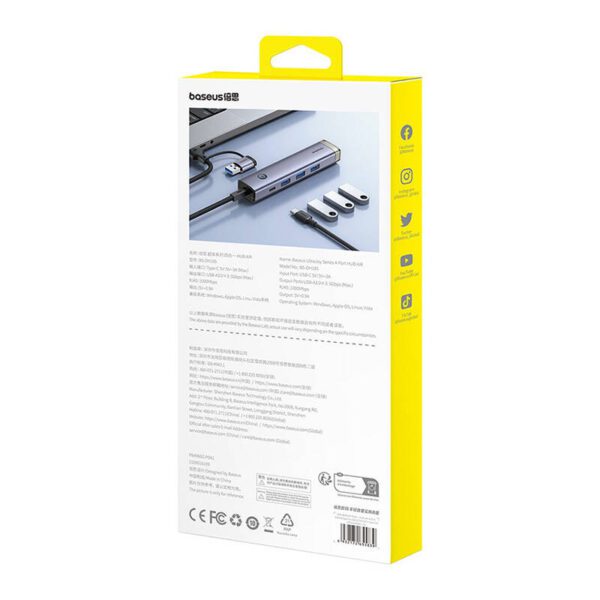 Hub 4in1 Baseus UltraJoy USB-A&USB-C to 3xUSB3.0+USB-C+RJ45 (grey) - Image 8