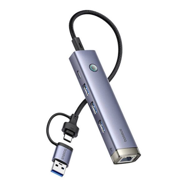 Hub 4in1 Baseus UltraJoy USB-A&USB-C to 3xUSB3.0+USB-C+RJ45 (grey) - Image 2