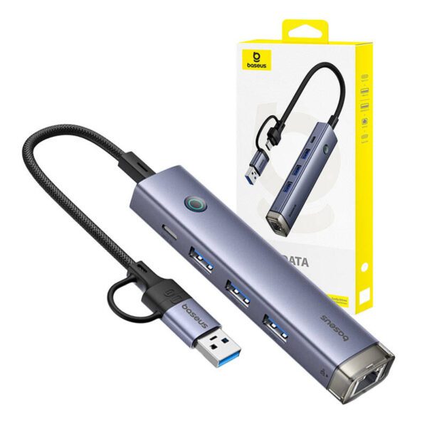 Hub 4in1 Baseus UltraJoy USB-A&USB-C to 3xUSB3.0+USB-C+RJ45 (grey) - Image 9