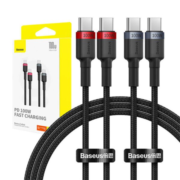 Cable Baseus Cafule USB-C to USB-C 100W,1m, 2psc (Red Black, Grey Black) - Image 10
