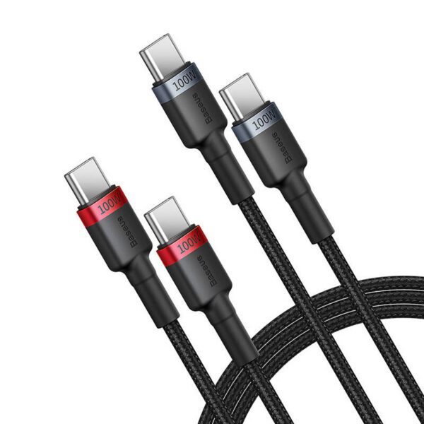 Cable Baseus Cafule USB-C to USB-C 100W,1m, 2psc (Red Black, Grey Black) - Image 2
