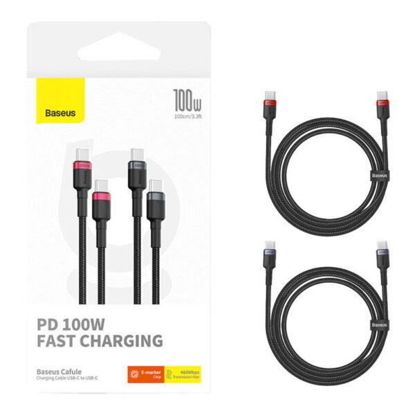 Cable Baseus Cafule USB-C to USB-C 100W,1m, 2psc (Red Black, Grey Black) - Image 7