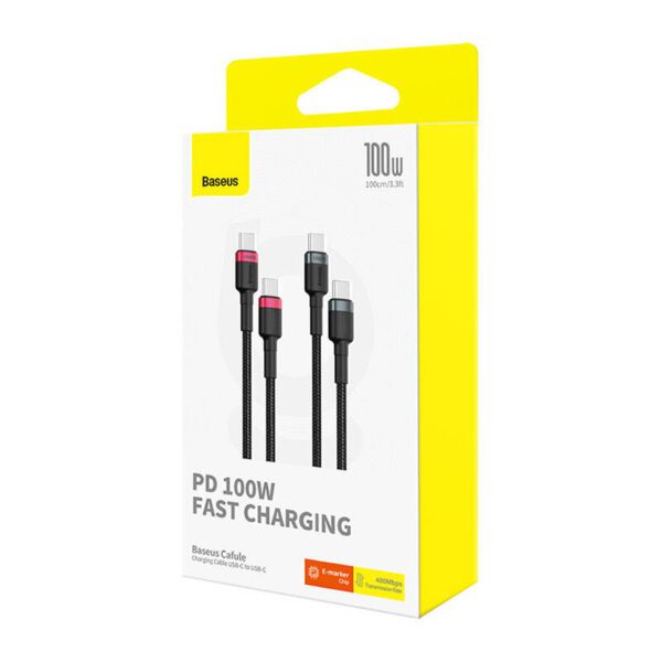 Cable Baseus Cafule USB-C to USB-C 100W,1m, 2psc (Red Black, Grey Black) - Image 8