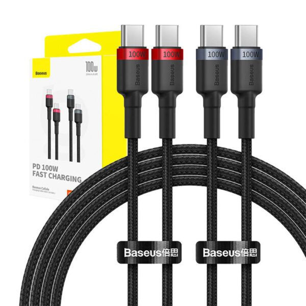 Cable Baseus Cafule USB-C to USB-C 100W,2m, 2psc (Red Black, Grey Black) - Image 10